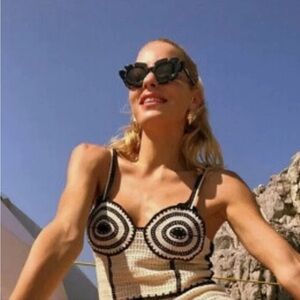 New Zara Crochet Corset Cream Black Top 1014/804 Medium